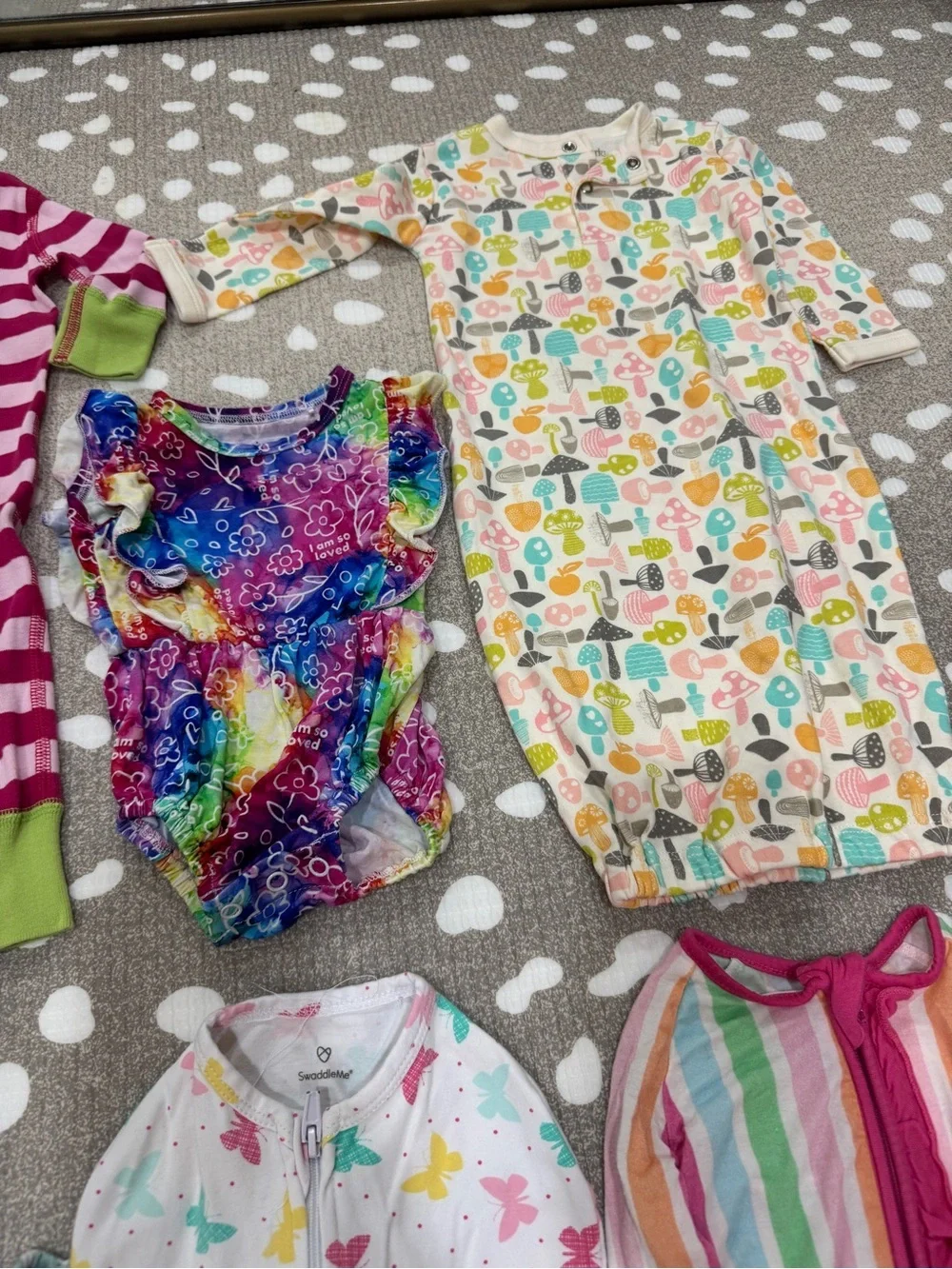Lot of 6 bamboo newborn baby girl footies gown swaddle zippy onesie colorful
